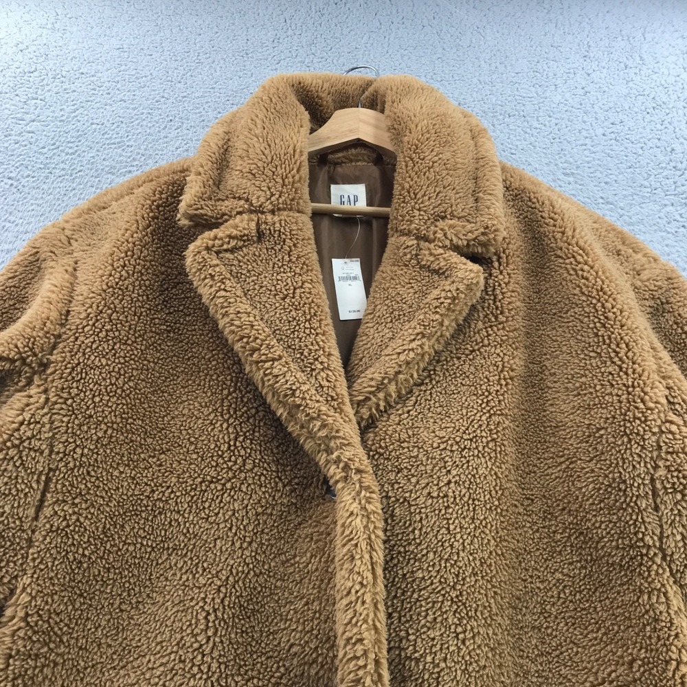 GAP Coat Womens Extra Large Brown Sherpa Long Retro 70s Collar Funky Teddy NEW